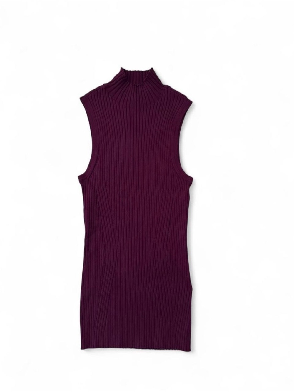 Madewell Sleeveless Mock Neck Sleeveless Ribbed Sweater Top - Plum Purple